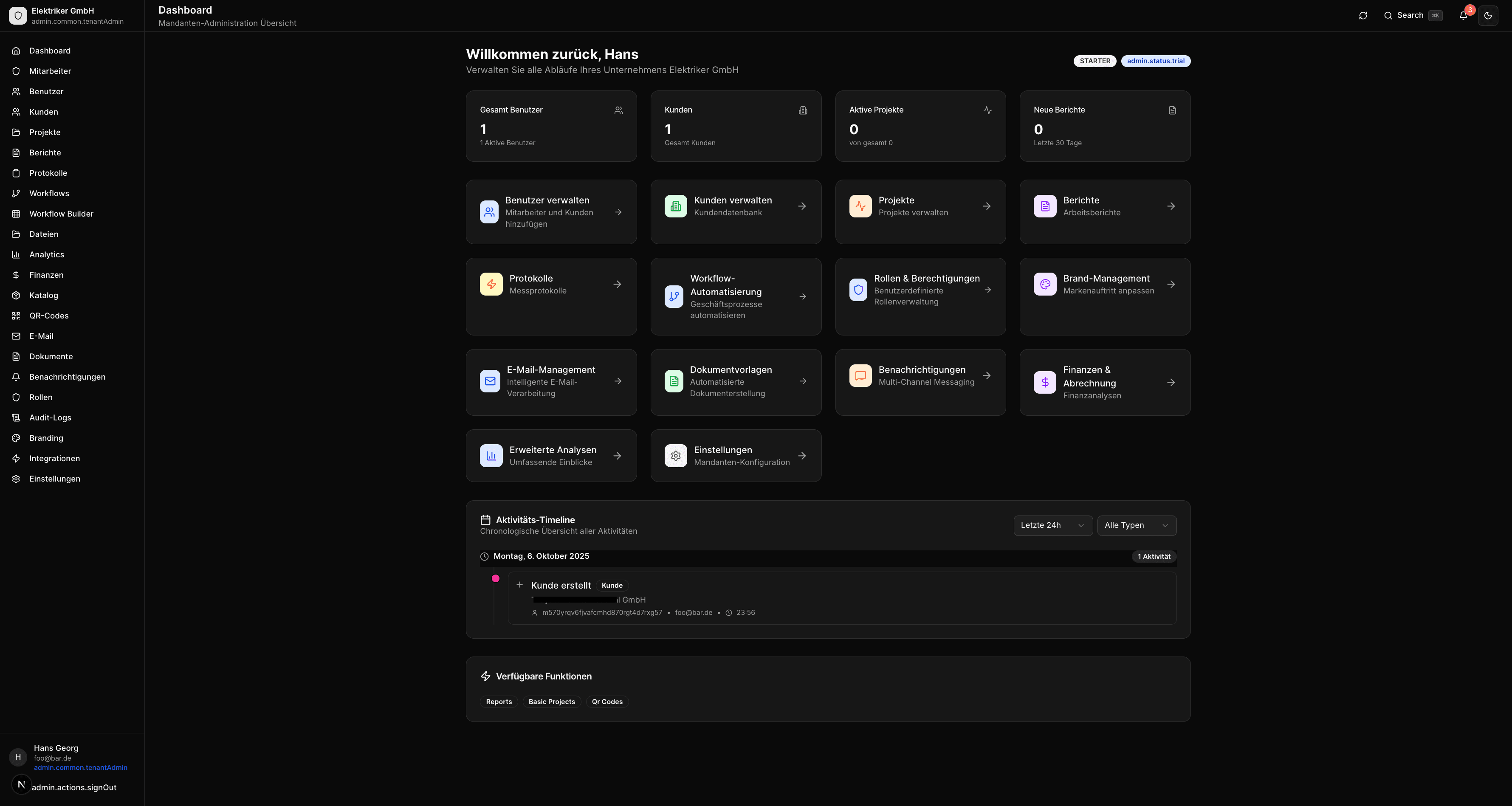 Craftsmen dashboard showing job scheduling, invoicing, and project management interface